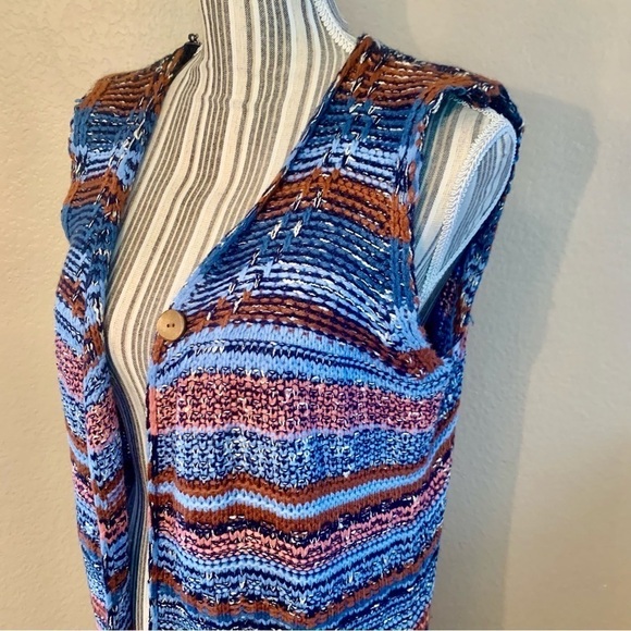 Ethereal by Paper Crane Duster Cardigan Medium Knit Open Sweater Blue Copper - Picture 8 of 16